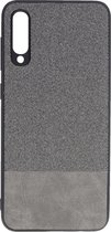 Shop4 - Geschikt voor Samsung Galaxy A50 Hoesje - Harde Back Case Denim en Leer Grijs
