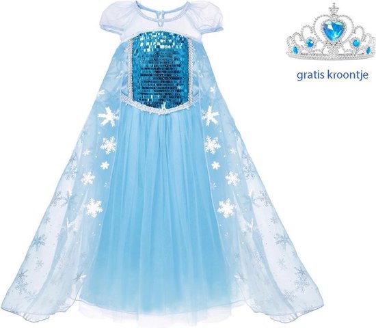 Prinses Elsa blauwe verkleed jurk - prinsessen maat 110 (120) + gratis kroontje | bol.com