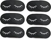 6x Slaapmaskers met slapende oogjes zwart/wit - one size - slaapmaskertje / oogmasker