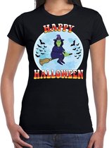 Halloween Happy Halloween heks verkleed t-shirt zwart voor dames - horror heks/vleermuizen shirt / kleding / kostuum XS
