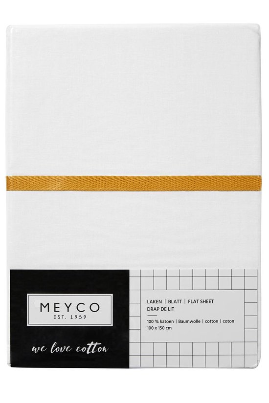 Meyco wieglaken wit met bies - 75 x 100 cm - okergeel