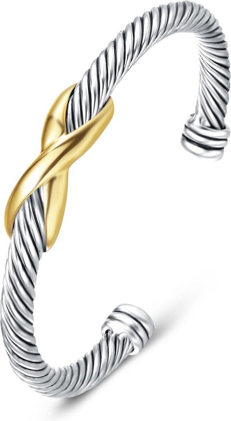 Quiges - Open Bangle Armband - Twisted Kabel met Infinity Goudkleurig - UNY011