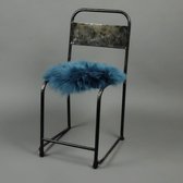 Stoelkussen - zitkussen schapenvacht blauw - stoelpad - zitpad - zetel kussen blauw rond  - klein rond vachtje