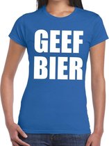 Geef Bier tekst t-shirt blauw dames XS