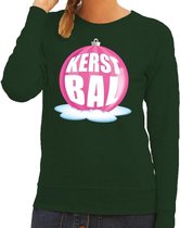 Foute kersttrui kerstbal roze op groene sweater voor dames - kersttruien M (38)