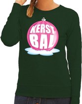 Foute kersttrui kerstbal roze op groene sweater voor dames - kersttruien XS (34)