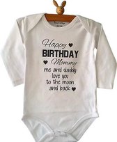 Rompertje Happy Birthday mommy Gefeliciteerd mama | Lange mouw | wit | maat 74/80 aanstaande baby jongen meisje unisex