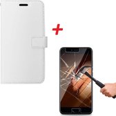 Huawei P Smart Portemonnee hoesje wit met Tempered Glas Screen protector