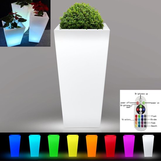 veronderstellen Peru ozon Bloempot plantenbak vierkant LED verlichting 16 kleuren RGB wit 74 cm hoog  oplaadbaar... | bol.com