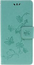 Shop4 - iPhone 11 Pro Max Hoesje - Wallet Case Bloemen Vlinder Mint Groen