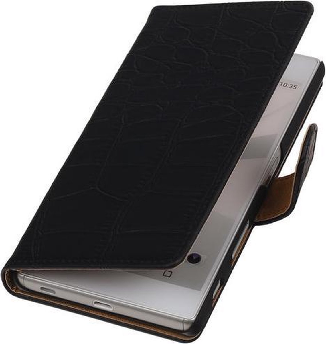 Sony Xperia Z5 Premium - Croco Zwart Booktype Wallet Hoesje