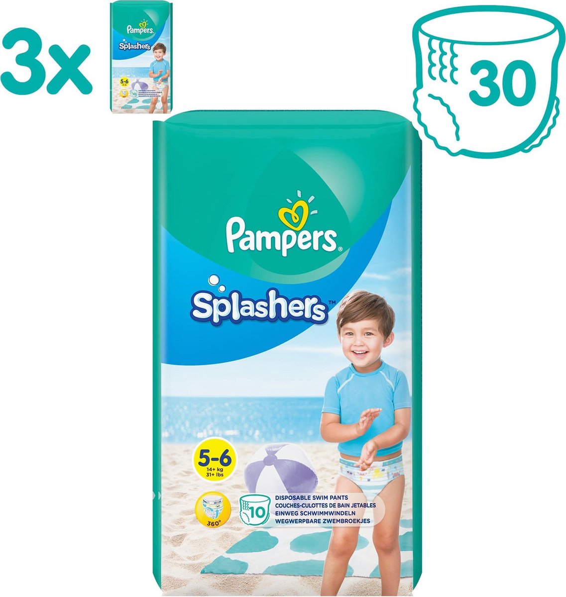 Pampers Splashers Wegwerpbare Zwemluiers - Maat 5-6 (14+ kg) - 30 stuks  -... | bol.com
