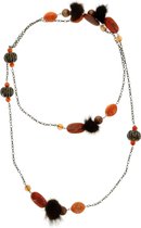 Lange bruine ketting met kralen en bont