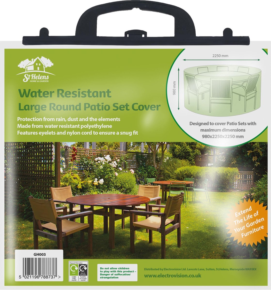 St. Helens Home & Garden - Grote ronde terrasset hoes - Waterdicht - Groen