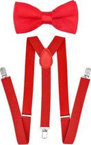 Fako Fashion® - Bretels Met Vlinderstrik - Vlinderdas - Strik - Effen - 100cm - Rood