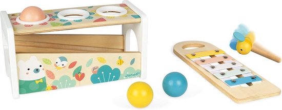 Janod Pure - Tap Tap Xylofoon - Behendigheidsspel - 2 Spelletjes In 1: Een Bijenhamer Om Op De 3 Vallende Ballen Te Slaan En Een Uitneembare Xylofoon Om Overal Te Kunnen Spelen! - Geschikt Vanaf 1 Jaar van Janod — afbeelding 2