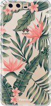 Fooncase Hoesje Geschikt voor Huawei P10 - Shockproof Case - Back Cover / Soft Case - Tropical Desire / Bladeren / Roze