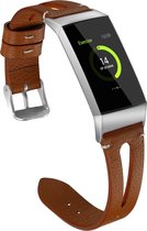 SmartphoneClip® Leer double bruin Bandje geschikt voor Fitbit Charge 3 / Charge 4