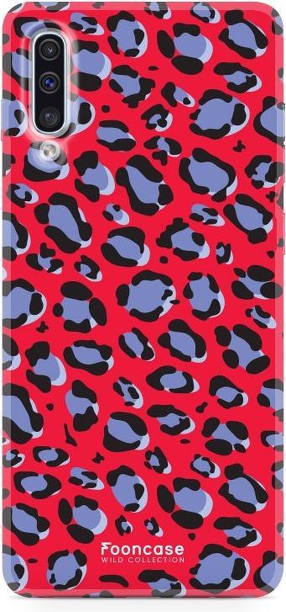 Fooncase Hoesje Geschikt voor Samsung Galaxy A50 - Shockproof Case - Back Cover / Soft Case - Luipaard / Leopard print / Rood
