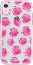 Fooncase Hoesje Geschikt voor iPhone XR - Shockproof Case - Back Cover / Soft Case - Pink leaves / Roze bladeren