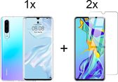 Huawei p30 hoesje siliconen case hoes hoesjes cover transparant - 2x Huawei P30 Screenprotector