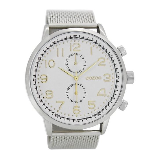 Zilverkleurige OOZOO horloge met zilverkleurige metalen mesh armband - C7087
