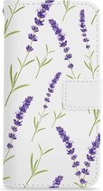 FOONCASE iPhone 7 Plus hoesje - Bookcase - Flipcase - Hoesje met pasjes - Purple Flower / Paarse bloemen