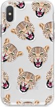 Fooncase Hoesje Geschikt voor iPhone XS - Shockproof Case - Back Cover / Soft Case - Cheeky Leopard / Luipaard hoofden