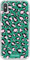 Fooncase Hoesje Geschikt voor iPhone X - Shockproof Case - Back Cover / Soft Case - Luipaard / Leopard print / Groen