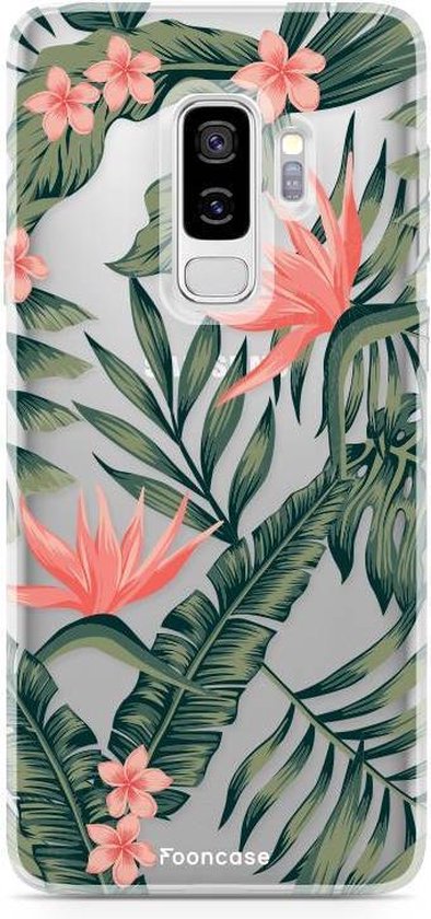 Samsung Galaxy S9 Plus hoesje TPU Soft Case - Back Cover - Tropical Desire / Bladeren / Roze