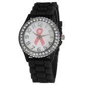 Fako® - Horloge - Kristal Siliconen - Pink Ribbon - Zwart