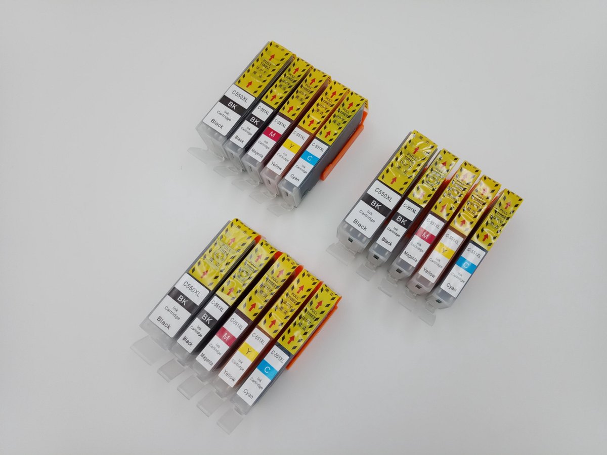 KATRIZ® huismerk inkt  voor Canon 3X PGI550XLBK + 3X CLI551XLBK + 3X CLI551XLCyaan + 3X CLI551XLMagenta + 3X CLI551XLGeel (15stuks)  - Met chip