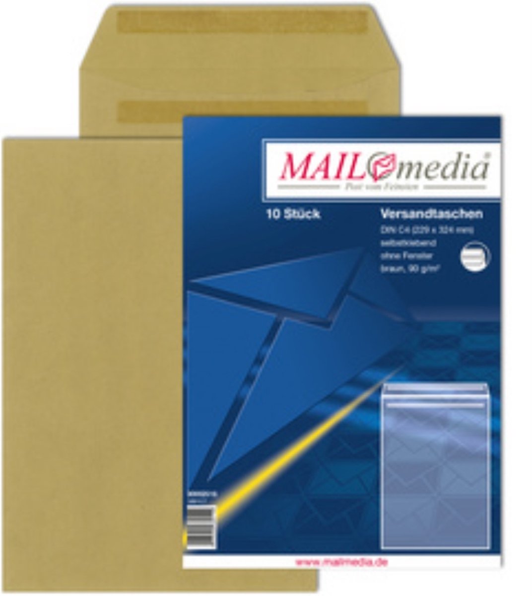 MAILmedia akte-envelop bruin, C4, 22,9 x 32,4 cm, zonder venster, zelfklevend, 10 st.