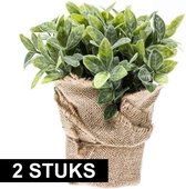 2x Kunstplant munt kruiden groen in pot 19 cm - Kunstplanten