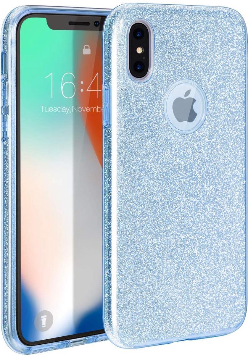 Hoesje Geschikt voor: iPhone Xr Glitters Siliconen TPU Case Blauw - BlingBling Cover