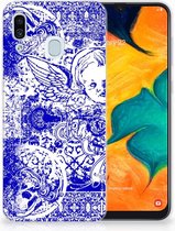 Geschikt voor Samsung Galaxy A30 | A20 Uniek TPU Hoesje Angel Skull Blue