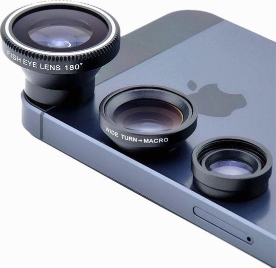 Universeel Smartphone Lens - 3 opzetstukken - Fish eye - 0,67x wide - Macro