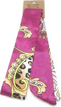 Dielay - Sjaaltje voor in Haar - Bloemen en Panterprint - Haaraccessoire - 100x5 cm - Roze