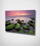 Green Rocks Canvas - 60 x 40 cm - Landschap - Schilderij - Canvas - Slaapkamer - Wanddecoratie  - Slaapkamer - Foto op canvas