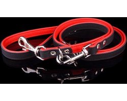 Dog's Companion - Politielijn / Trainingslijn Hond Verstelbare Leren Riem (soft/duo) Lengte: 220cm (20 mm), Kleur: Zwart / Rood - Verstelbaar op 130-170-210 cm