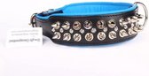 Dog's Companion - Leren halsband - met spikes - Zwart/Blauw - 51-60cmx50 mm - Lengte: 65cm (50 mm), Kleur: Zwart / Blauw