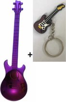 Theelepel gitaar Paars RVS 2 stuks + gitaar sleutelhanger