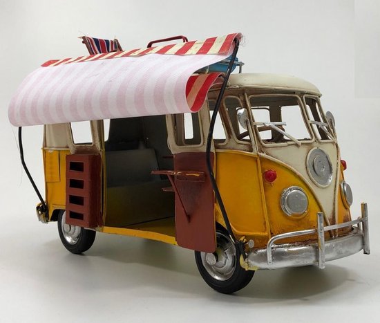 Nieuwheid Dank je Landgoed VW camper busje modelauto wit geel metaal met dakdecoratie 27 cm | bol.com
