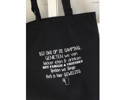 Tas tekst Bij ons op de Camping bingo geweldig cadeau voor papa opa vaderdag mama oma moederdag verjaardag vrouw man met grappige tekst bedrukt cadeau opa mama papa opa oma vrouwen dames mannen heren anders dan tekstbord verjaardag man vrouw