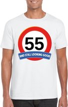 Verkeersbord 55 jaar t-shirt wit heren XL