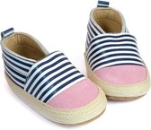 Blauw gestreepte espadrilles met roze neus