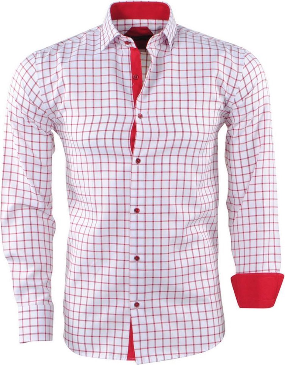 Pradz - Heren Overhemd - Geblokt - Rood - Wit | bol