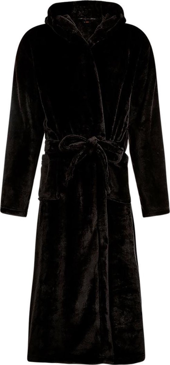 Badjas fleece - zwarte badjas met capuchon - flanel fleece badjas unisex - Badrock