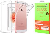 DrPhone - iOS Smartphone SE/5+ TPU Hoesje - Transparant Ultra Dun Premium Soft-Gel Case + DrPhone Glas - Glazen Screen protector -