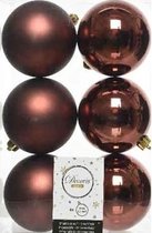 6x Mahonie bruine kunststof kerstballen 8 cm - Mat/glans - Onbreekbare plastic kerstballen - Kerstboomversiering roodbruin